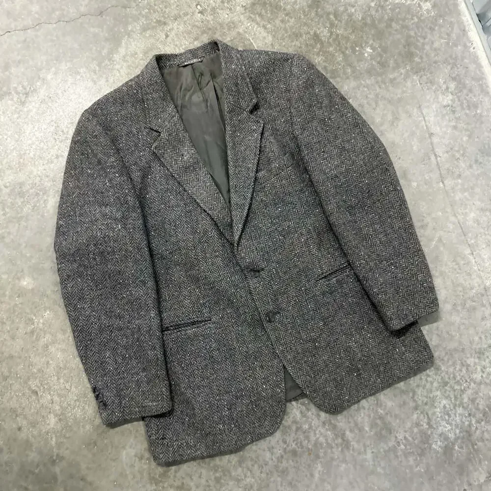 Vintage Levi's Menswear Herringbone Tweed 100% Pure Wool Coat Blazer Made in USA
